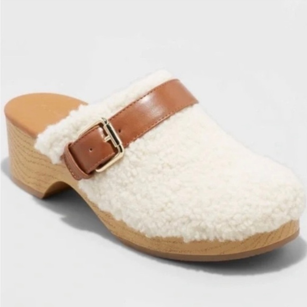UNIVERSAL THREAD Indra heels sherpa clog mules with memory foam size-various